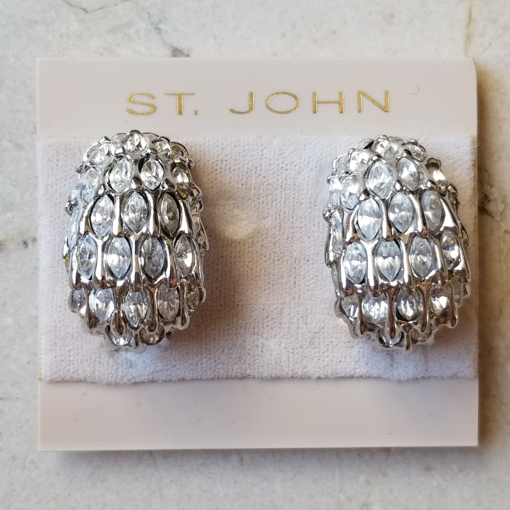 Nwt Vintage St John Swarovski Clipped Earrings 75$